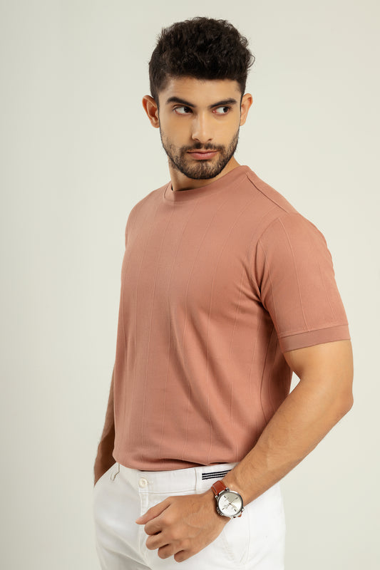 Vertical Jacuqard Tshirt - powder pink
