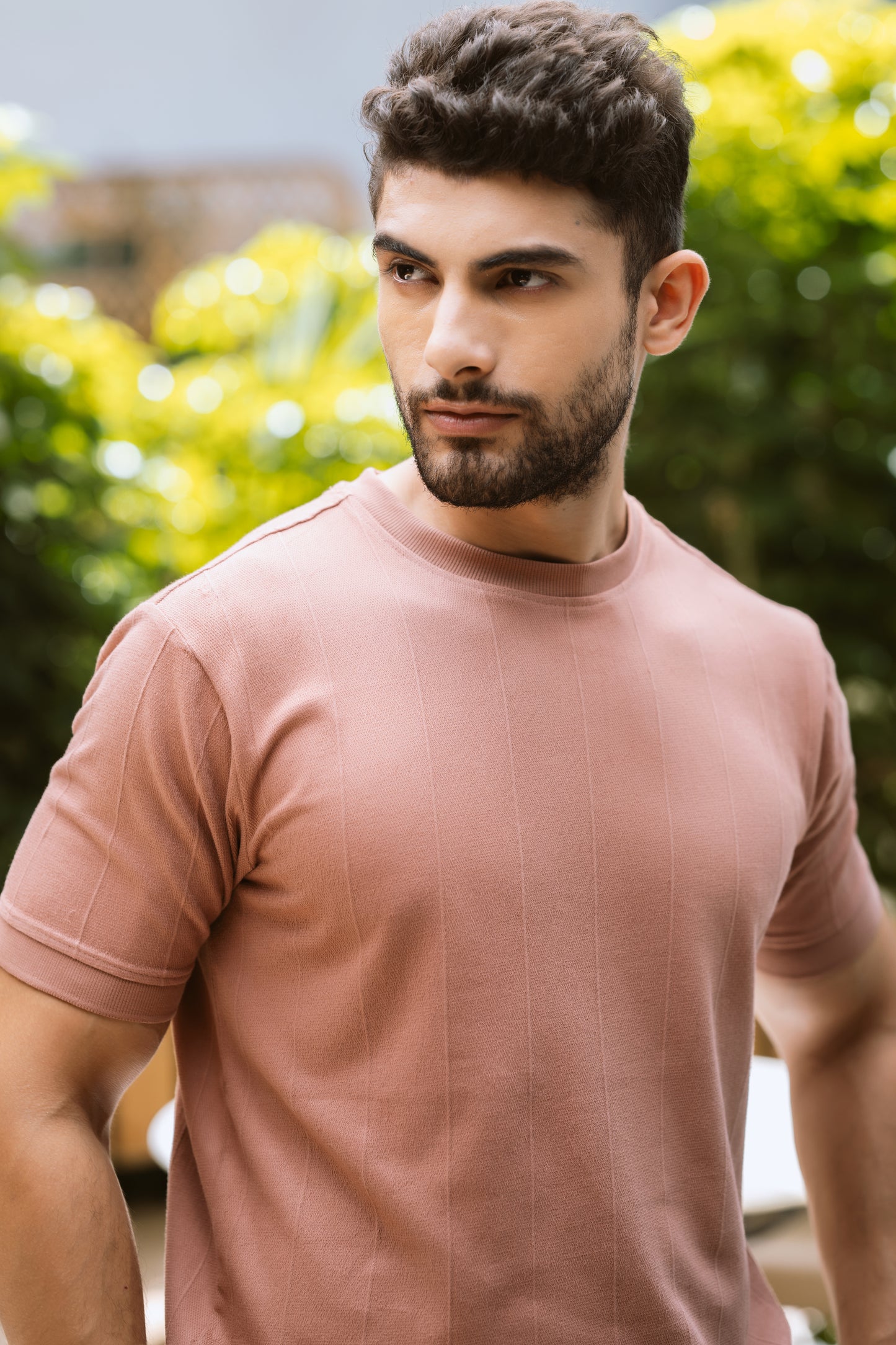 Vertical Jacuqard Tshirt - powder pink
