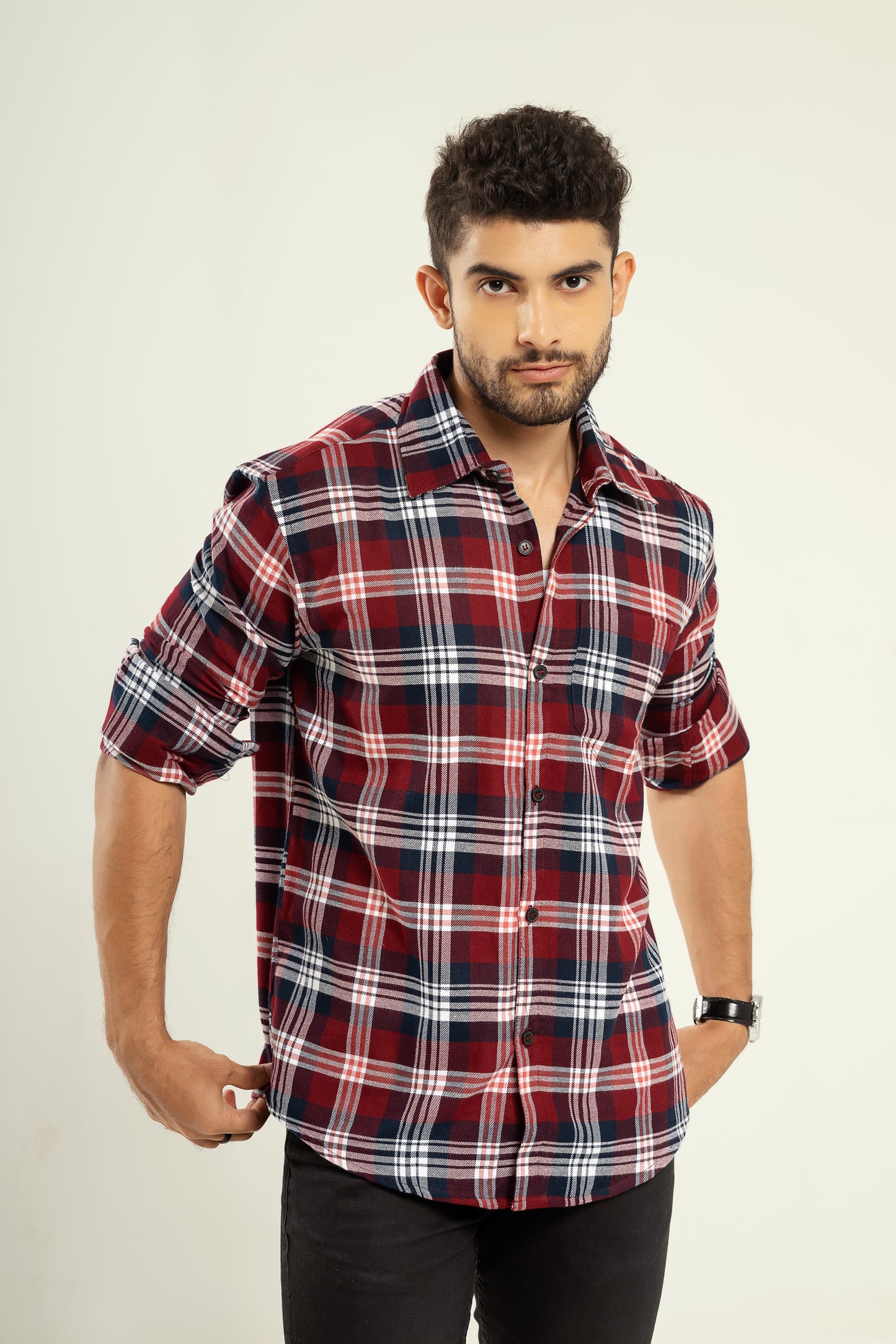 Tartan check shirt in Maroon/navy