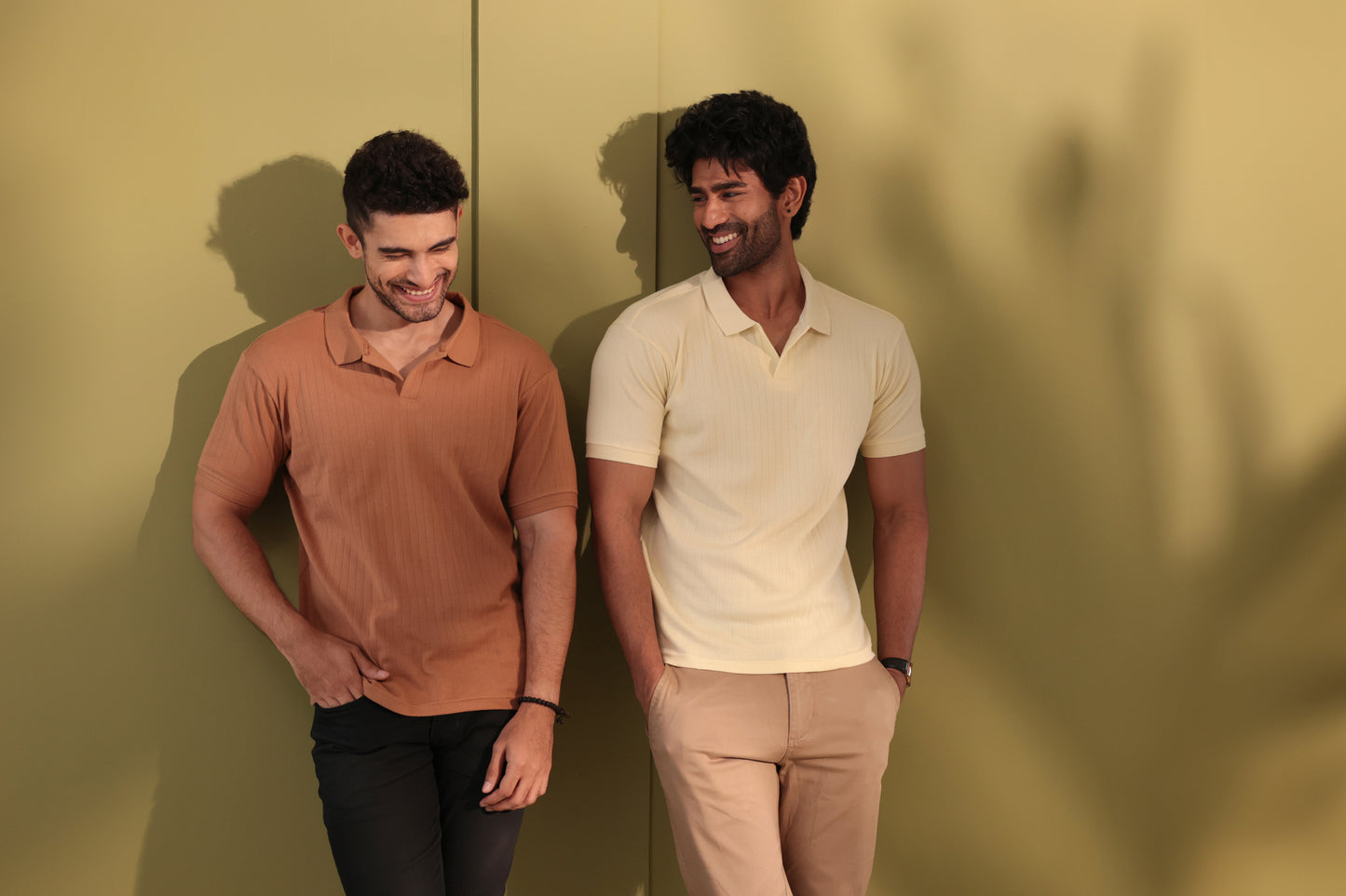 Ribbed textured Polo Tshirt - Tan brown  - Half sleeve