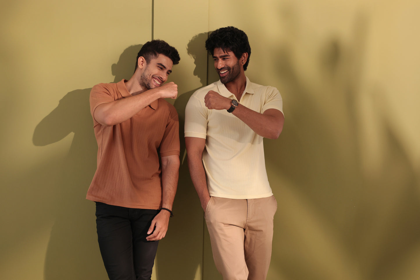 Ribbed textured Polo Tshirt - Tan brown  - Half sleeve