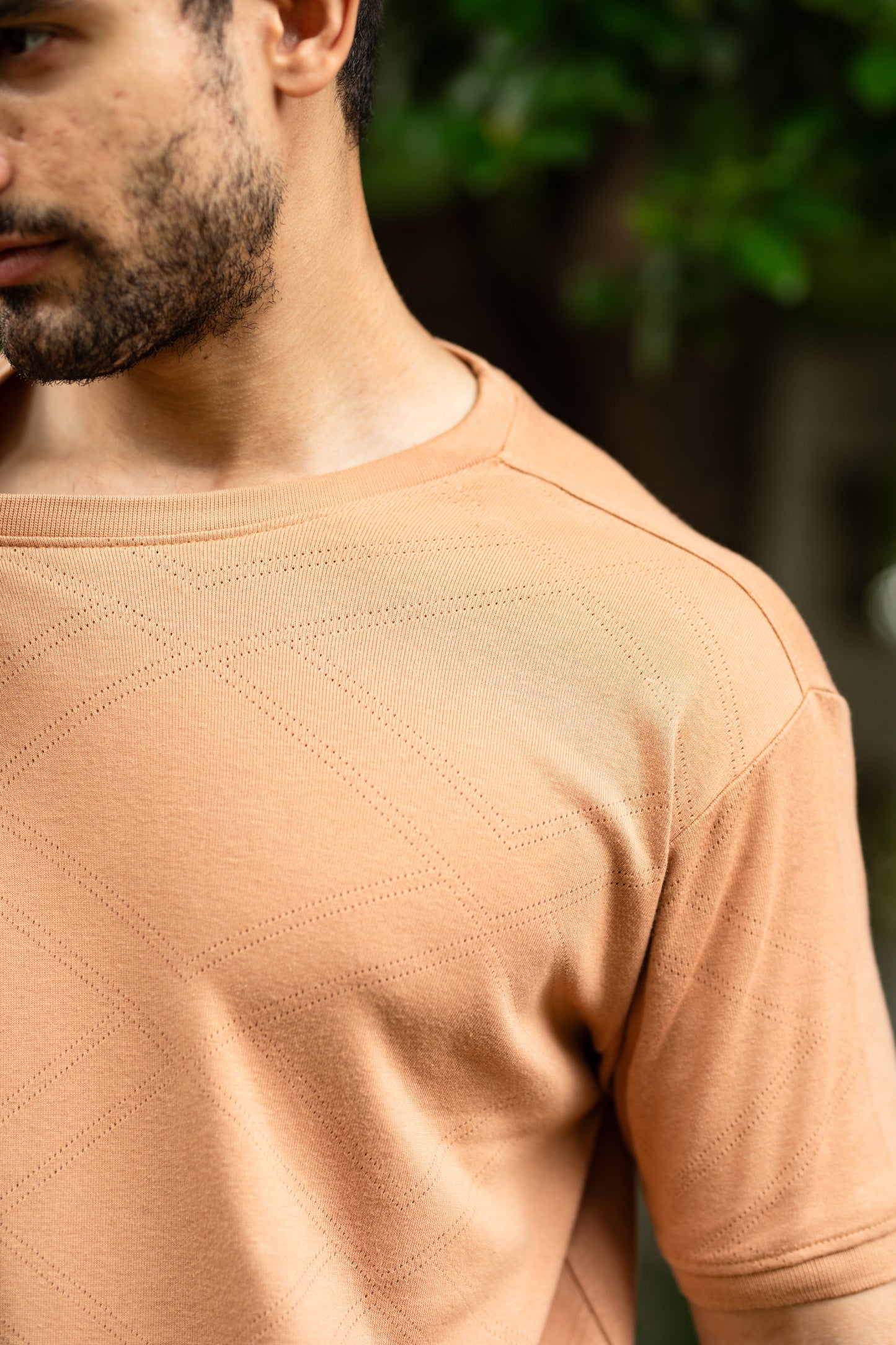 Pointelle muscle fit t-shirt with cuffs in Tan