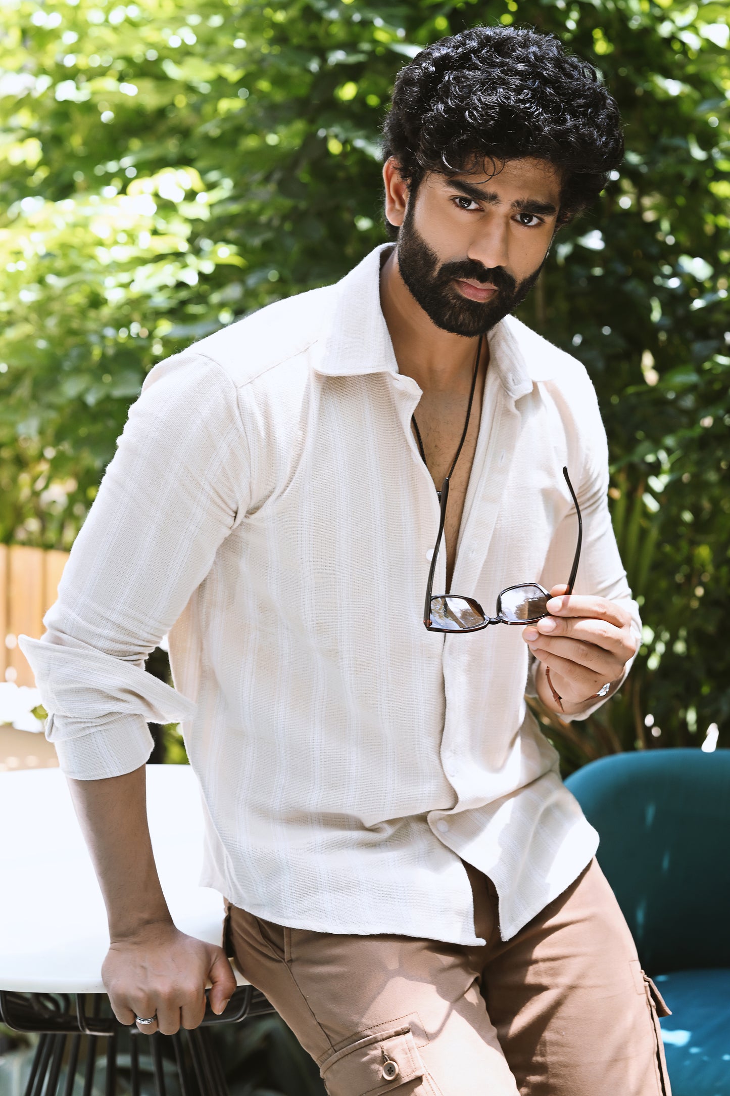 Stripe textured shirt in beige