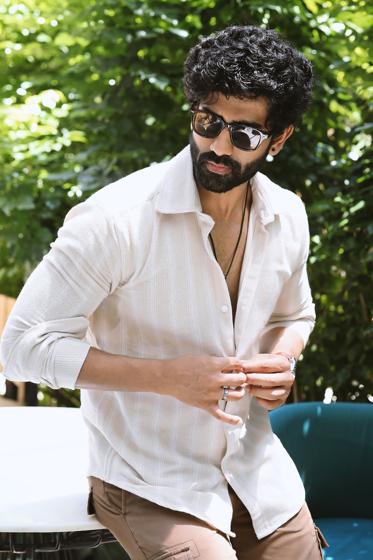 Stripe textured shirt in beige