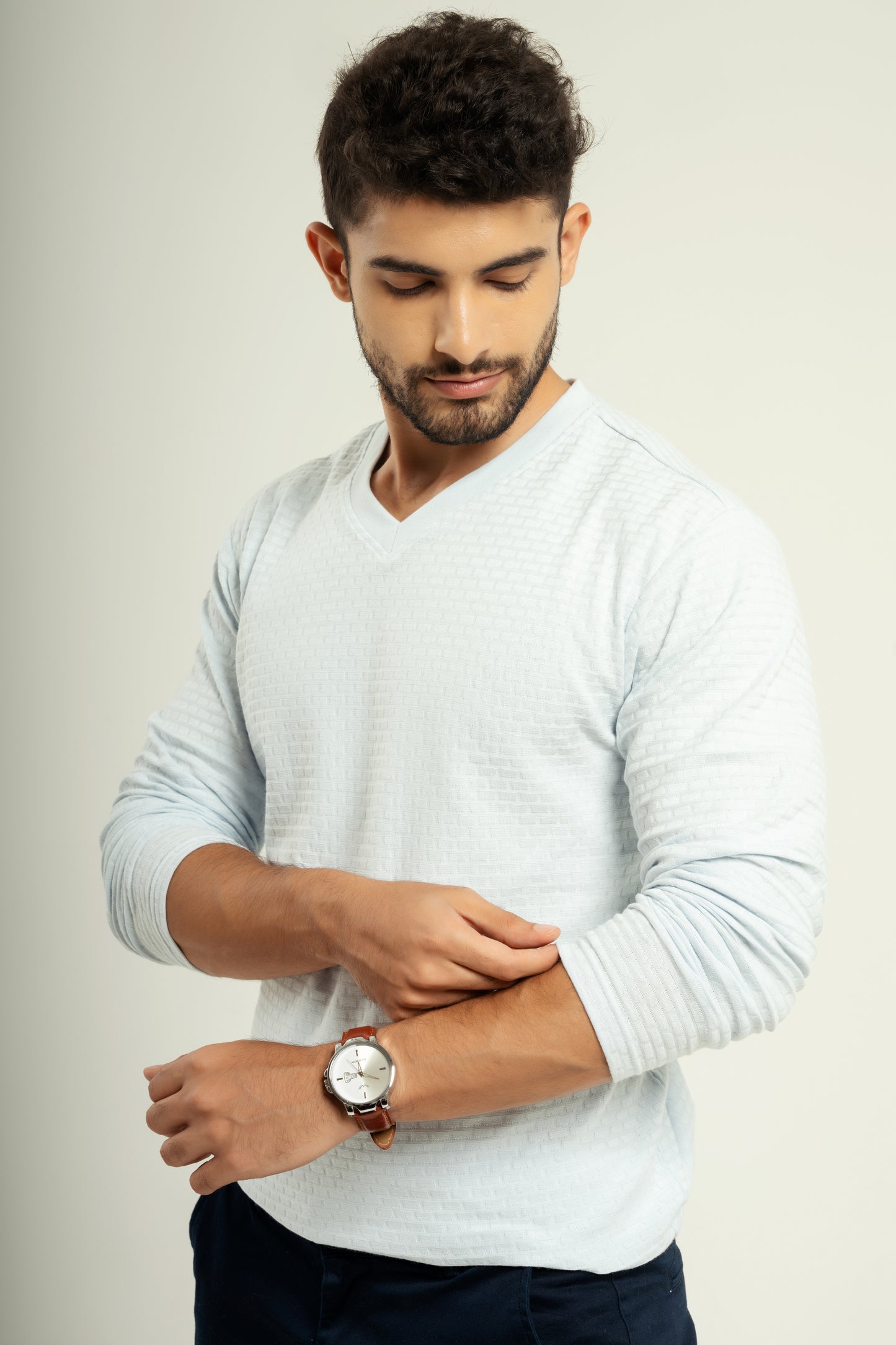 Textured full sleeve t shirt in blue
