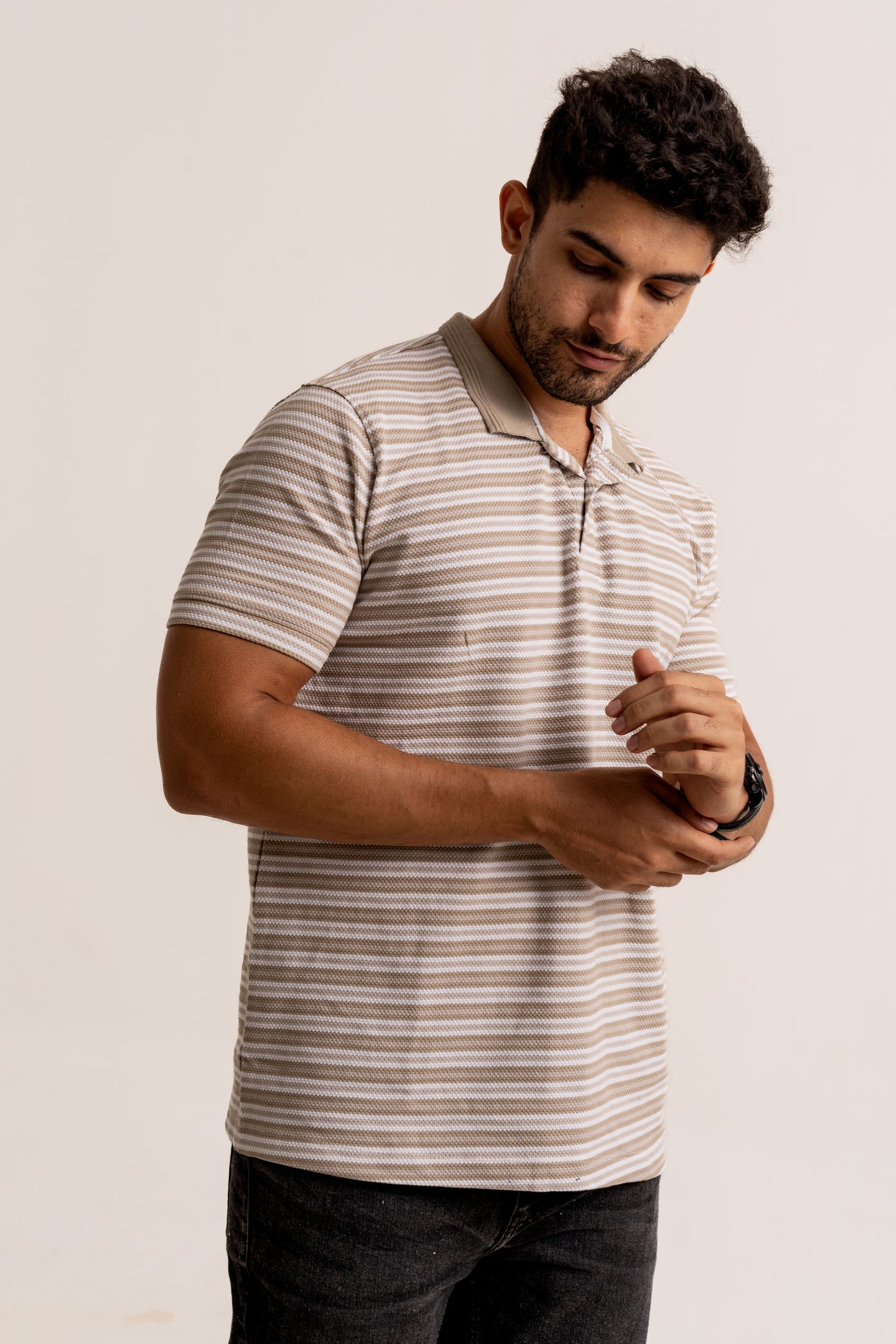 Breton stripe polo neck tshirt in half sleeve