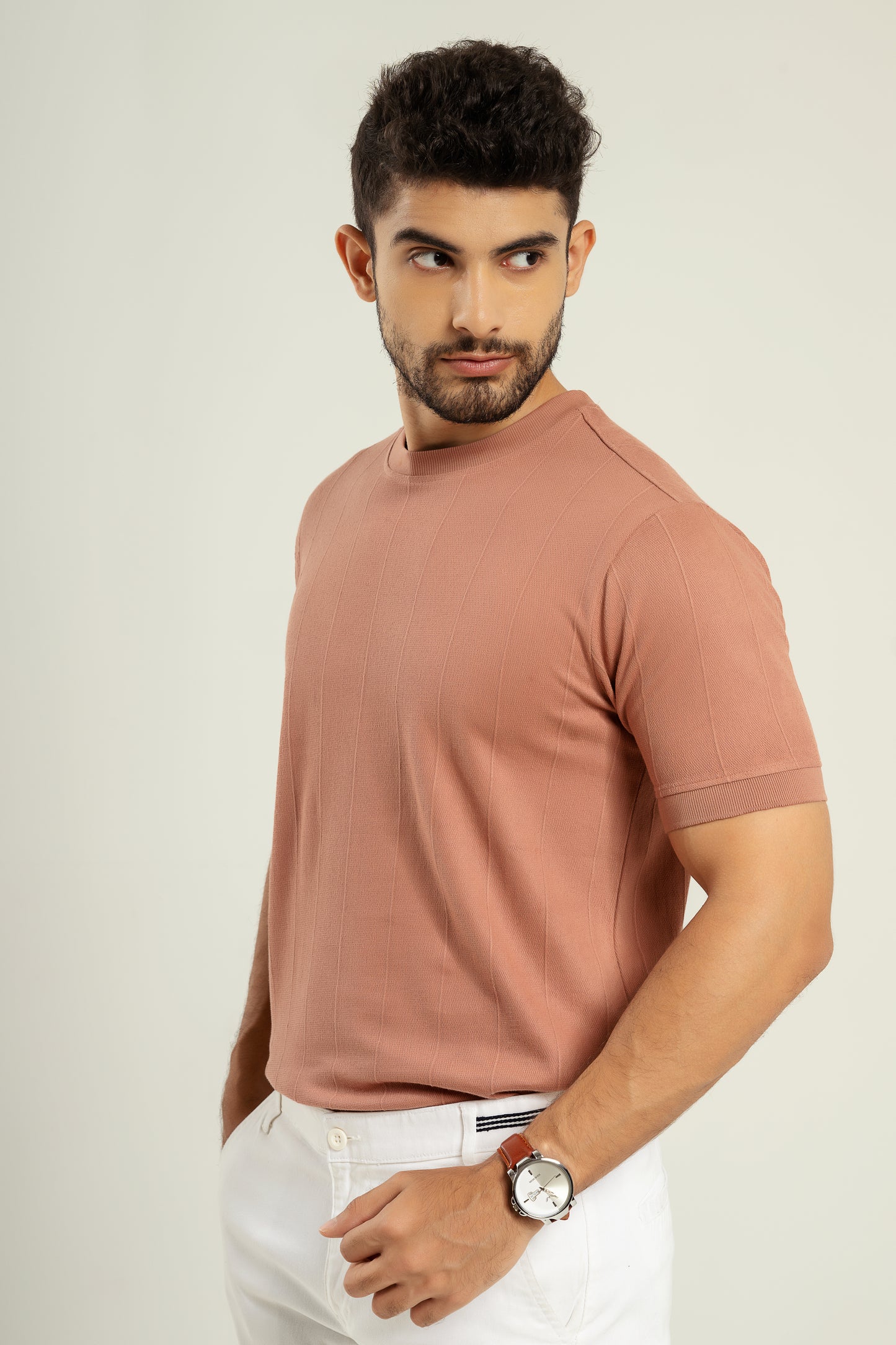 Vertical Jacuqard Tshirt - powder pink