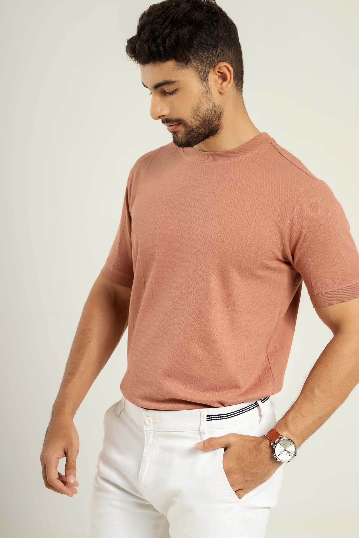 Vertical Jacuqard Tshirt - powder pink