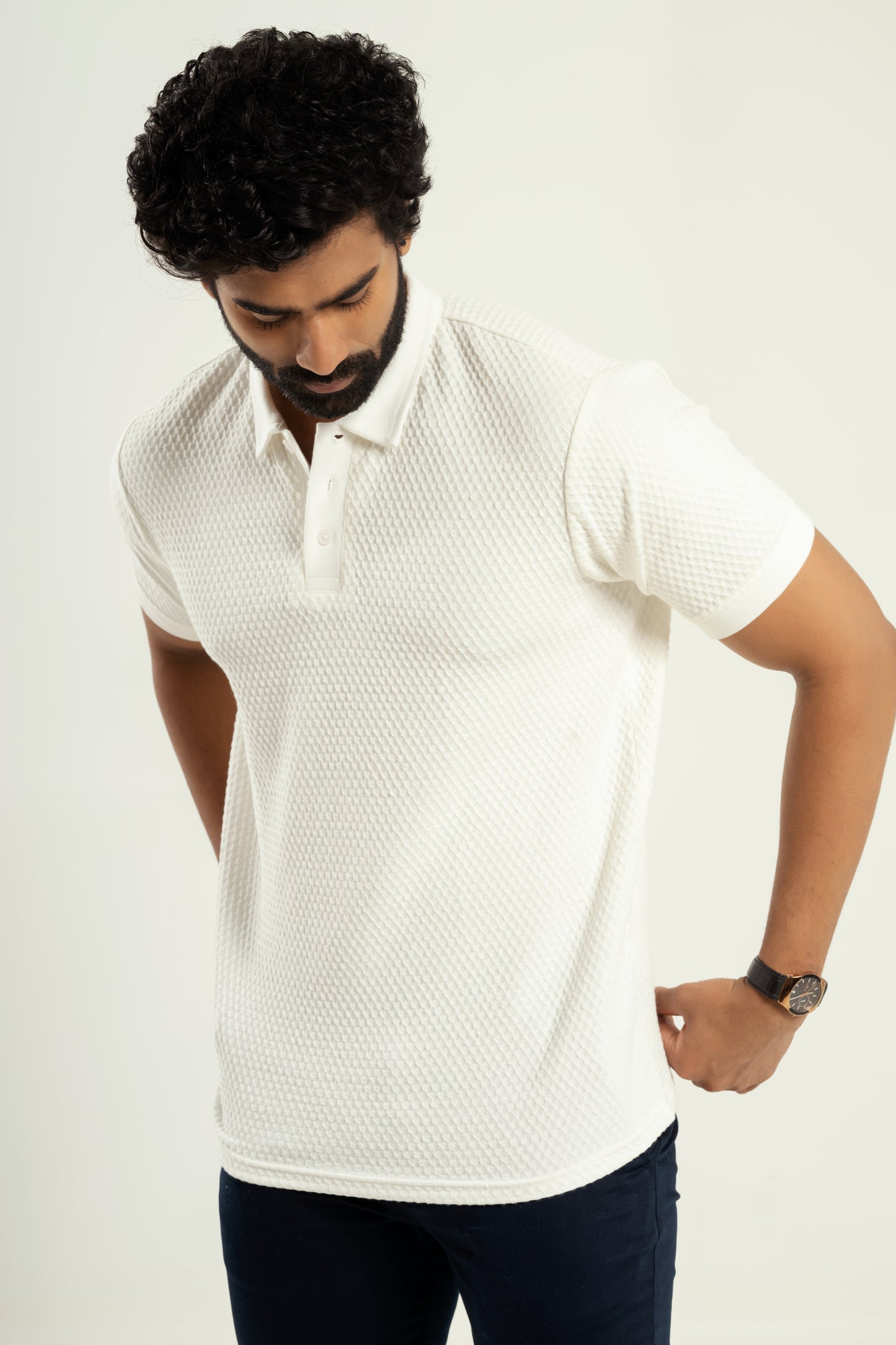 Waffle textured t shirt- white- half sleeve