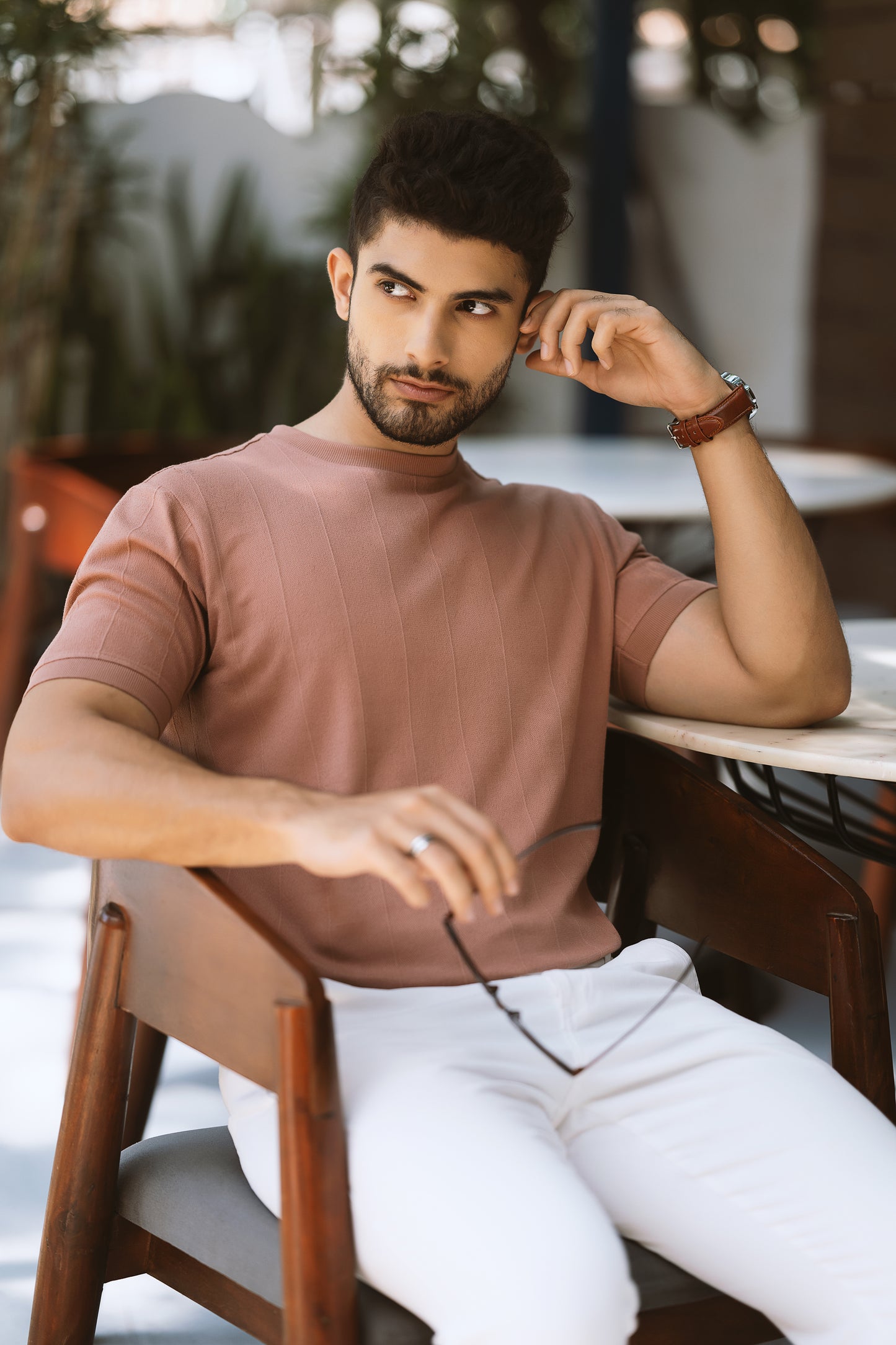 Vertical Jacuqard Tshirt - powder pink