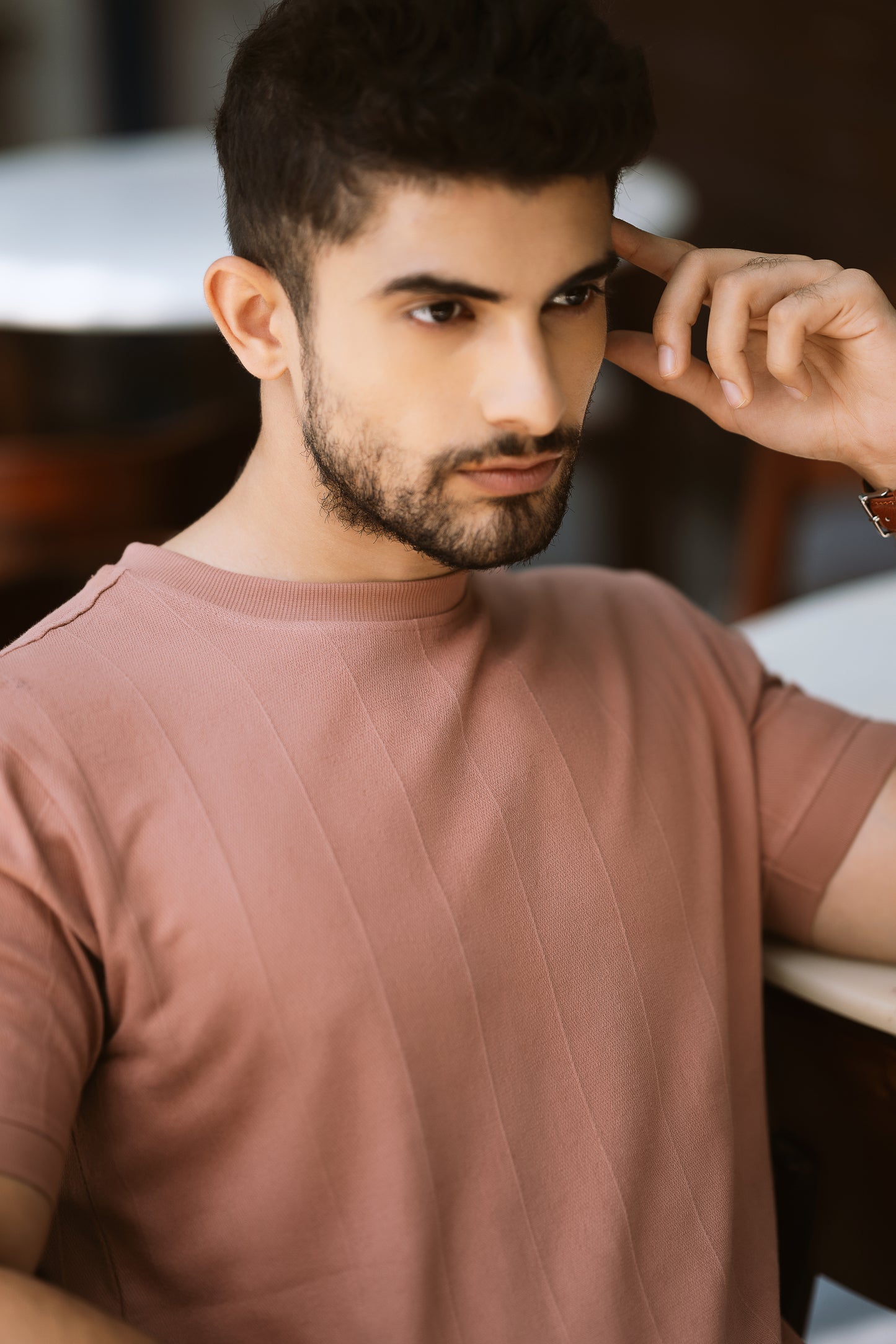 Vertical Jacuqard Tshirt - powder pink
