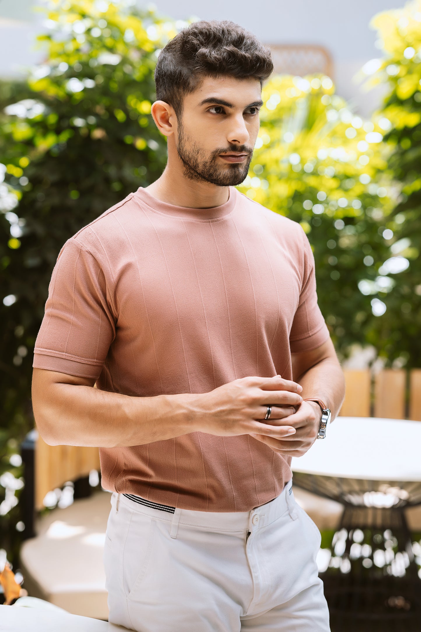 Vertical Jacuqard Tshirt - powder pink