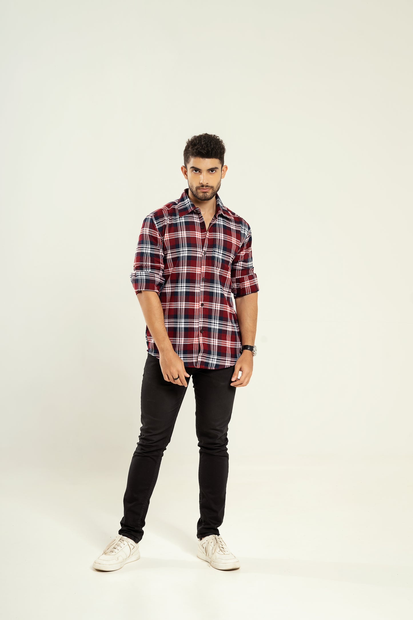 Tartan check shirt in Maroon/navy