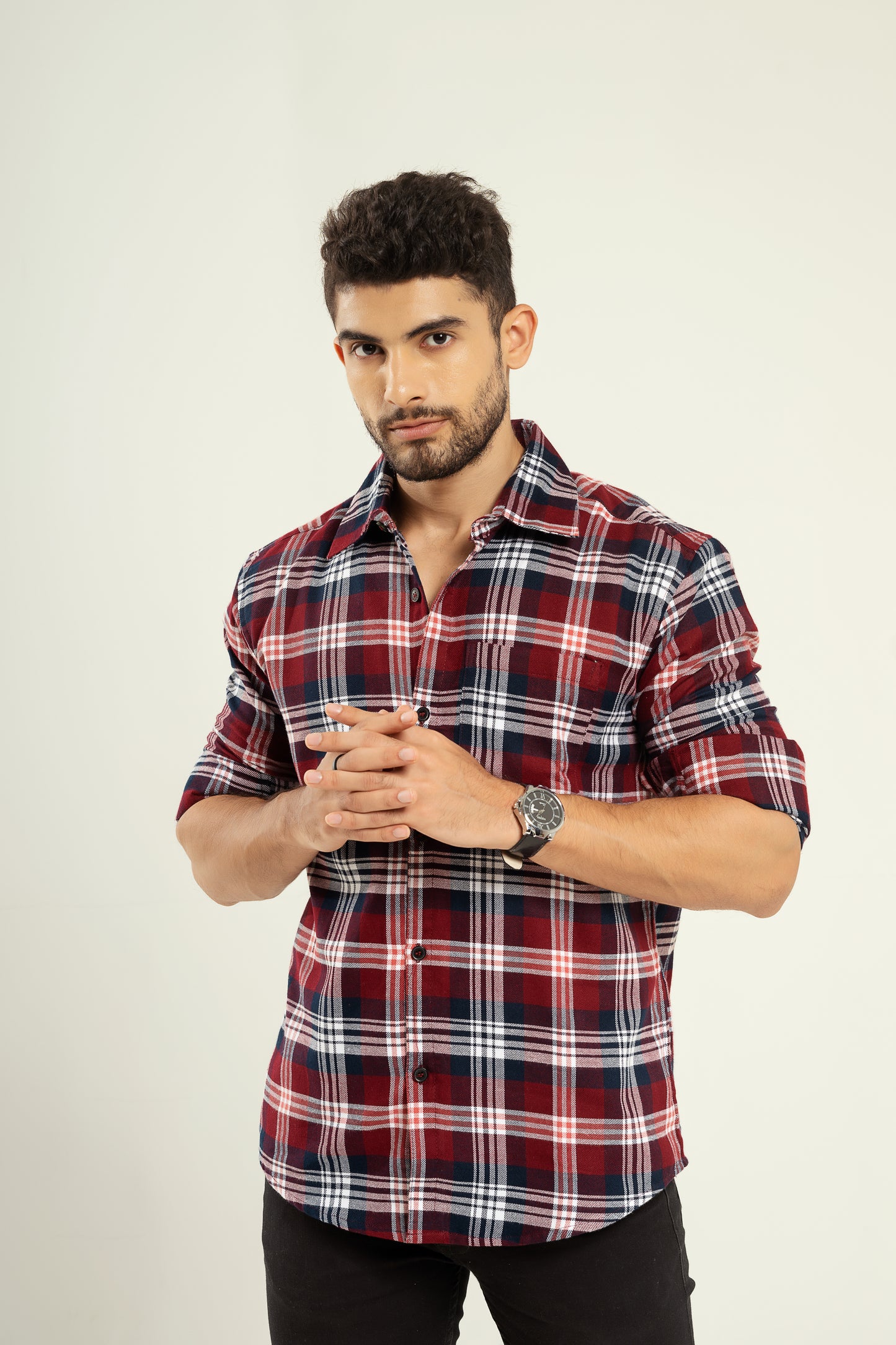 Tartan check shirt in Maroon/navy