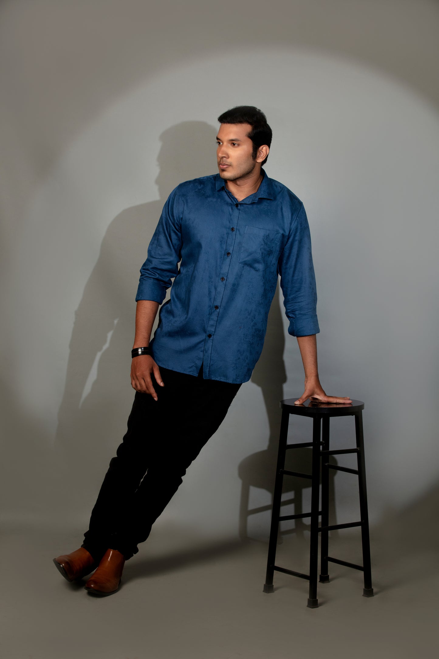 Blue floral jacquard shirt- satin shirt